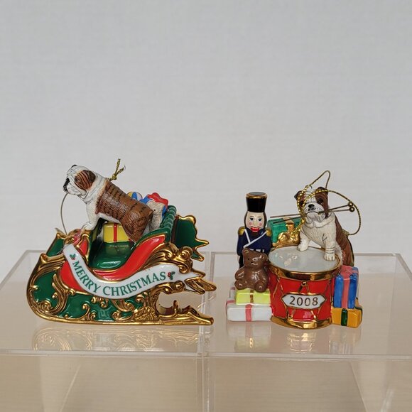 The Danbury Mint 2006 and 2008  English Bulldog Annual Christmas Ornaments Set 2 - Picture 2 of 16